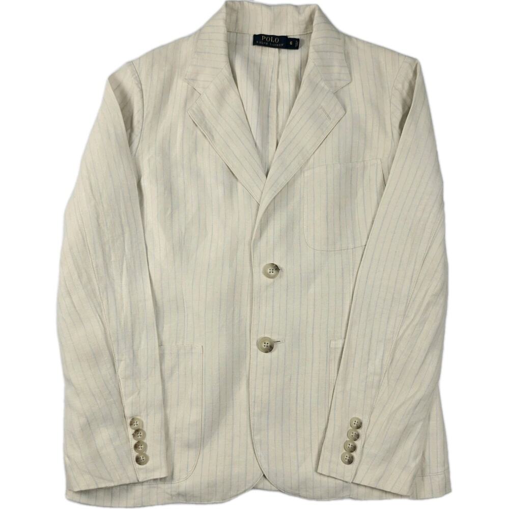 Polo Ralph Lauren Blazer Womens 6 Pinstripes 100% Linen